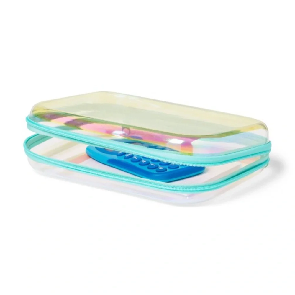 Iridescent Clear Organizer with Teal Zipper